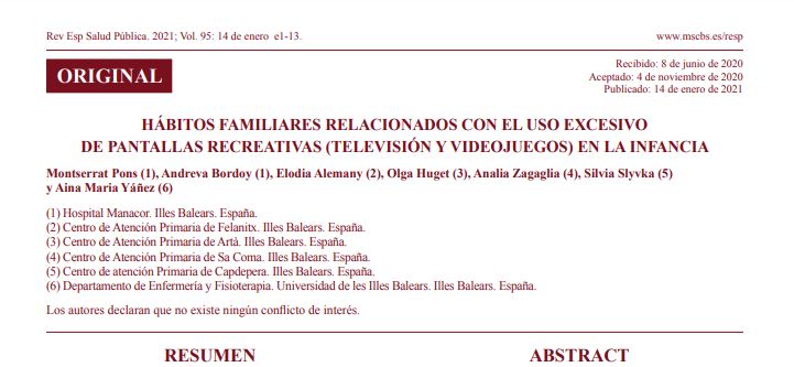 Hábitos familiares relacionados con el uso excesivo de pantallas en la infancia