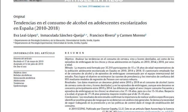 Análisis de las tendencias en el consumo de alcohol en adolescentes escolarizados en España entre 2010 y 2018