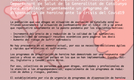 Profesionales y entidades de ayuda a drogodependientes piden al Govern que dispense heroína