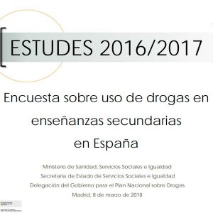 XII edición de la Encuesta sobre Uso de Drogas en Enseñanzas Secundarias en España (ESTUDES), realizada a estudiantes de 14 a 18 años. (Resumen Power Point)