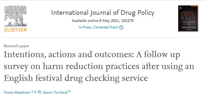 Encuesta sobre las prácticas de reducción de daños después de utilizar un servicio de análisis de drogas en festivales de Inglaterra