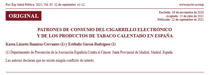 Patrones de consumo del cigarrillo electrónico y de los productos de tabaco calentado en España