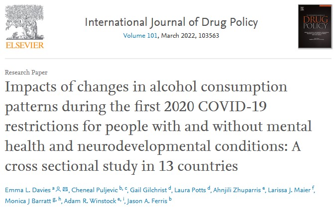 Impactos de los cambios en los patrones de consumo de alcohol durante las primeras restricciones COVID-19 de 2020 para personas con y sin  diagnósticos de salud mental y desarrollo neurológico: un estudio transversal en 13 países