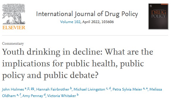 Consumo de alcohol entre jóvenes en declive: ¿Cuáles son las implicaciones para la salud pública, las políticas públicas y el debate público?