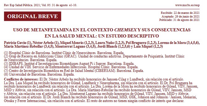 Uso de metanfetamina en el contexto CHEMSEX y sus consecuencias en la salud mental